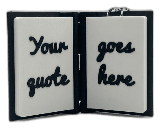 The keychain opened, showing customizable left and right page text