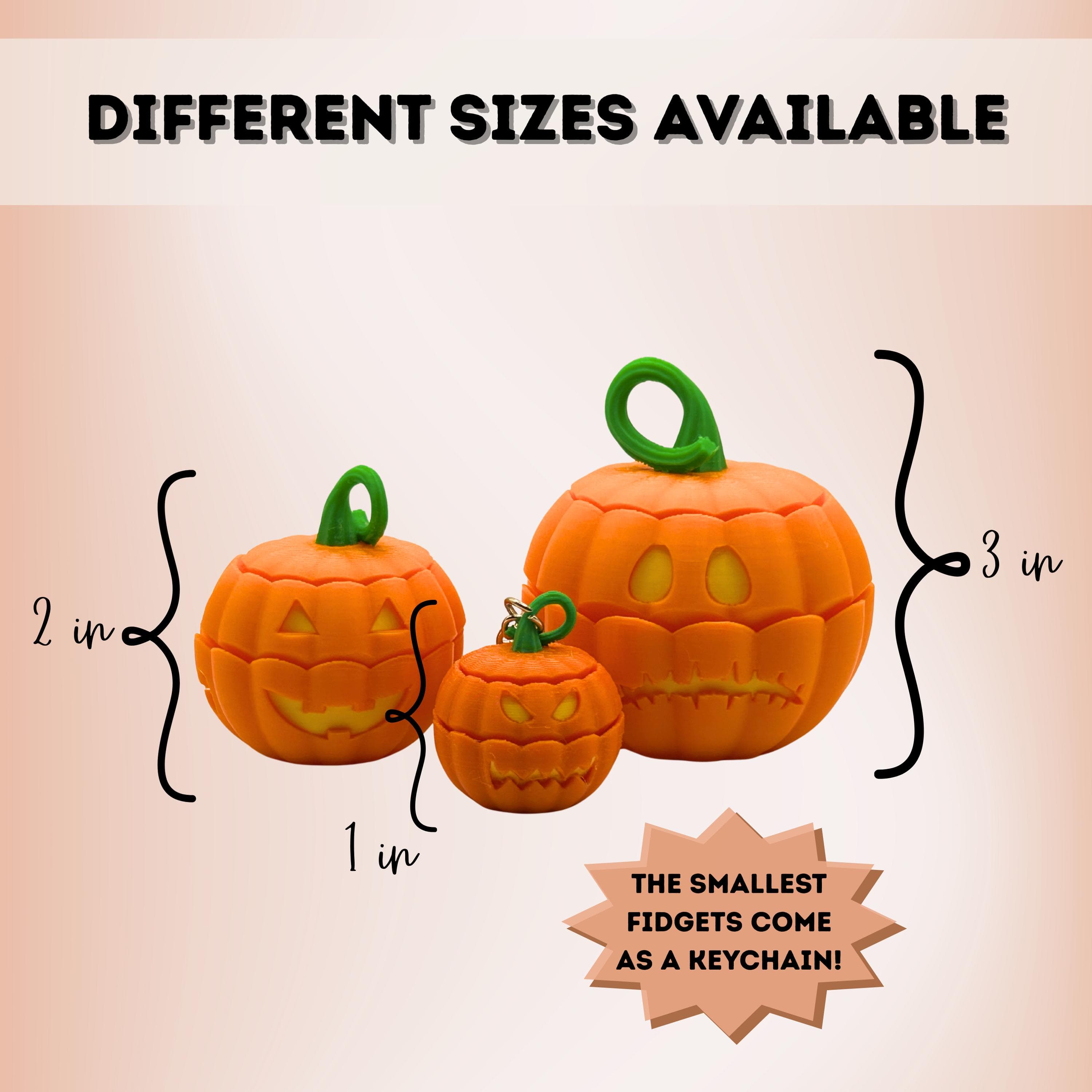 Jack-o-lantern fidgets in three sizes