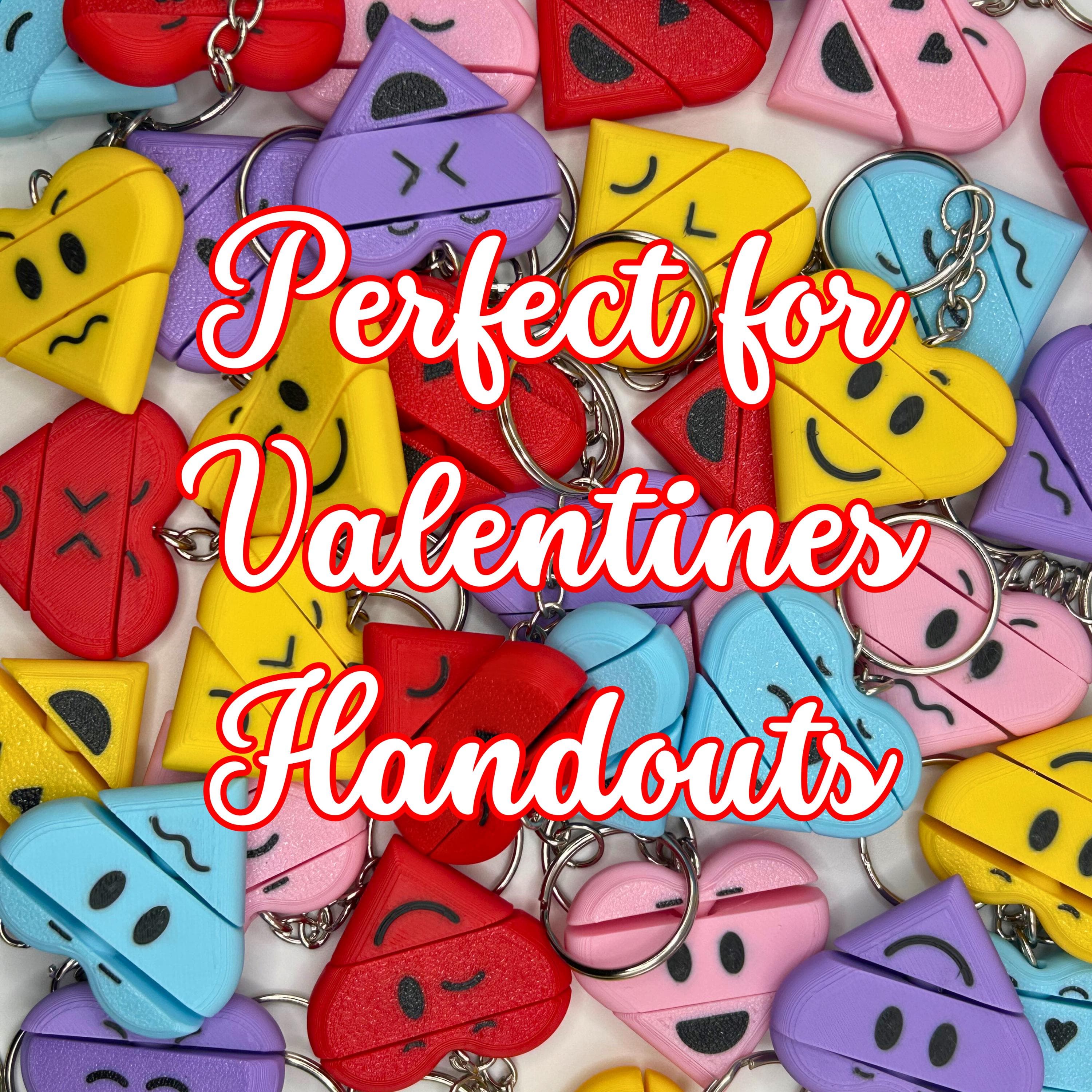 Heart fidgets in red, pink, yellow and purple for Valentine's handouts
